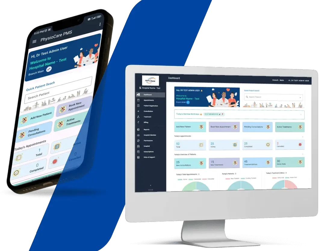 PhysioCare PMS dashboard preview for physiotherapy clinics
